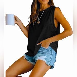 Women's Summer Sleeveless Tank Top Loose Fit Casual Crew Neck